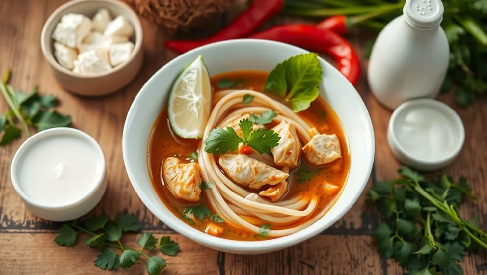 Thailändsk kycklingsoppa med nudlar hemma